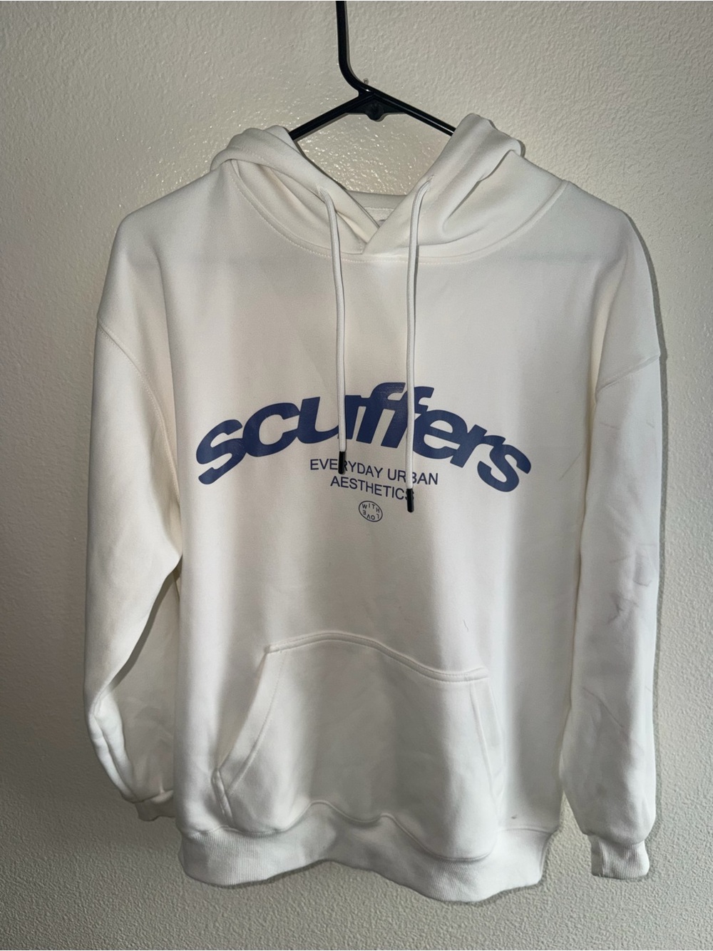 Scuffers White Hoodie with Blue Logo